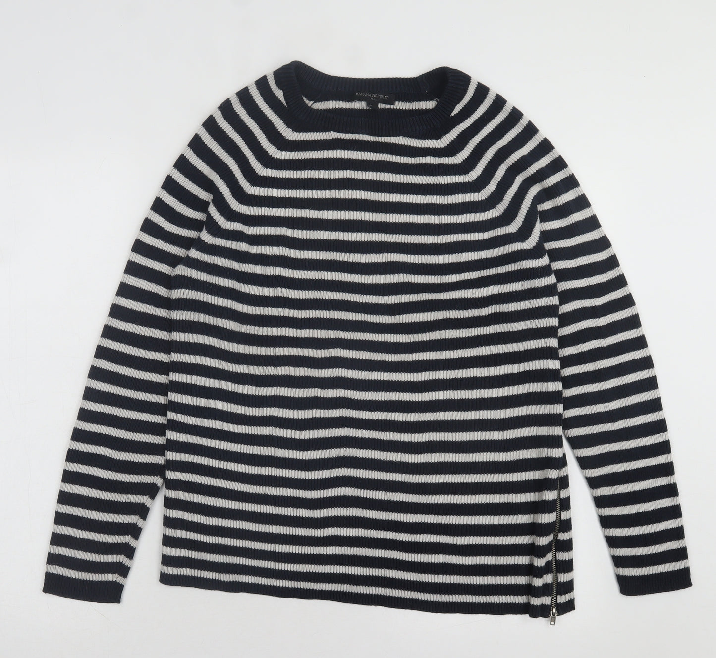 Banana Republic Womens Blue Crew Neck Striped Cotton Pullover Jumper Size L