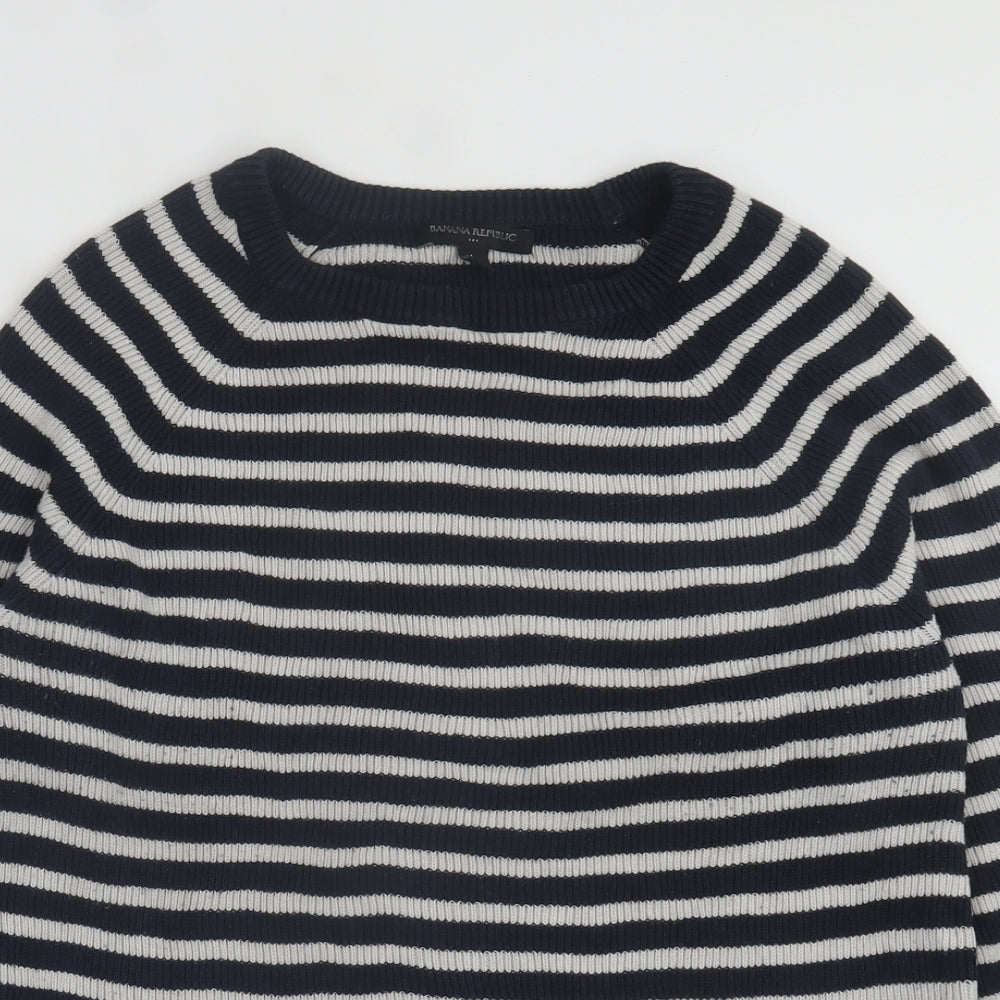 Banana Republic Womens Blue Crew Neck Striped Cotton Pullover Jumper Size L