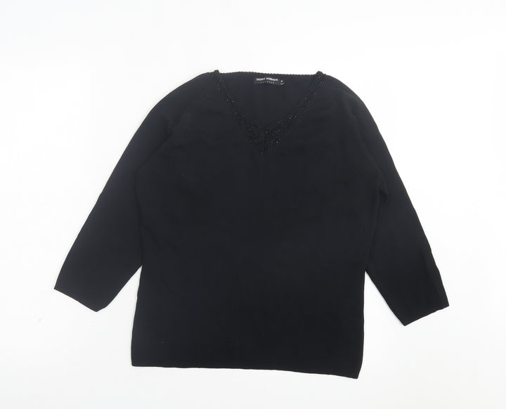 Debbie Morgan Womens Black Viscose Basic T-Shirt Size M V-Neck