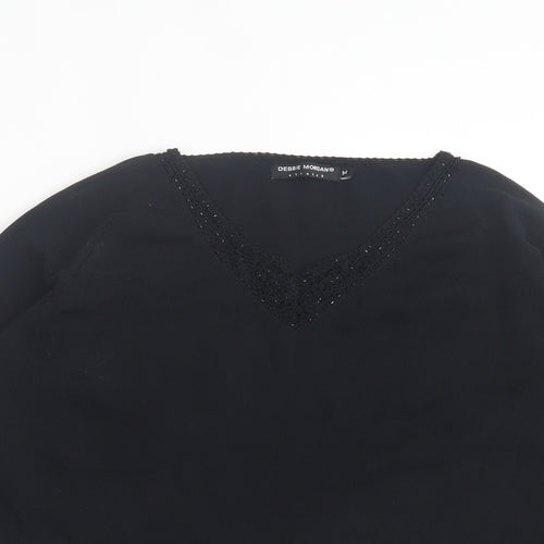 Debbie Morgan Womens Black Viscose Basic T-Shirt Size M V-Neck