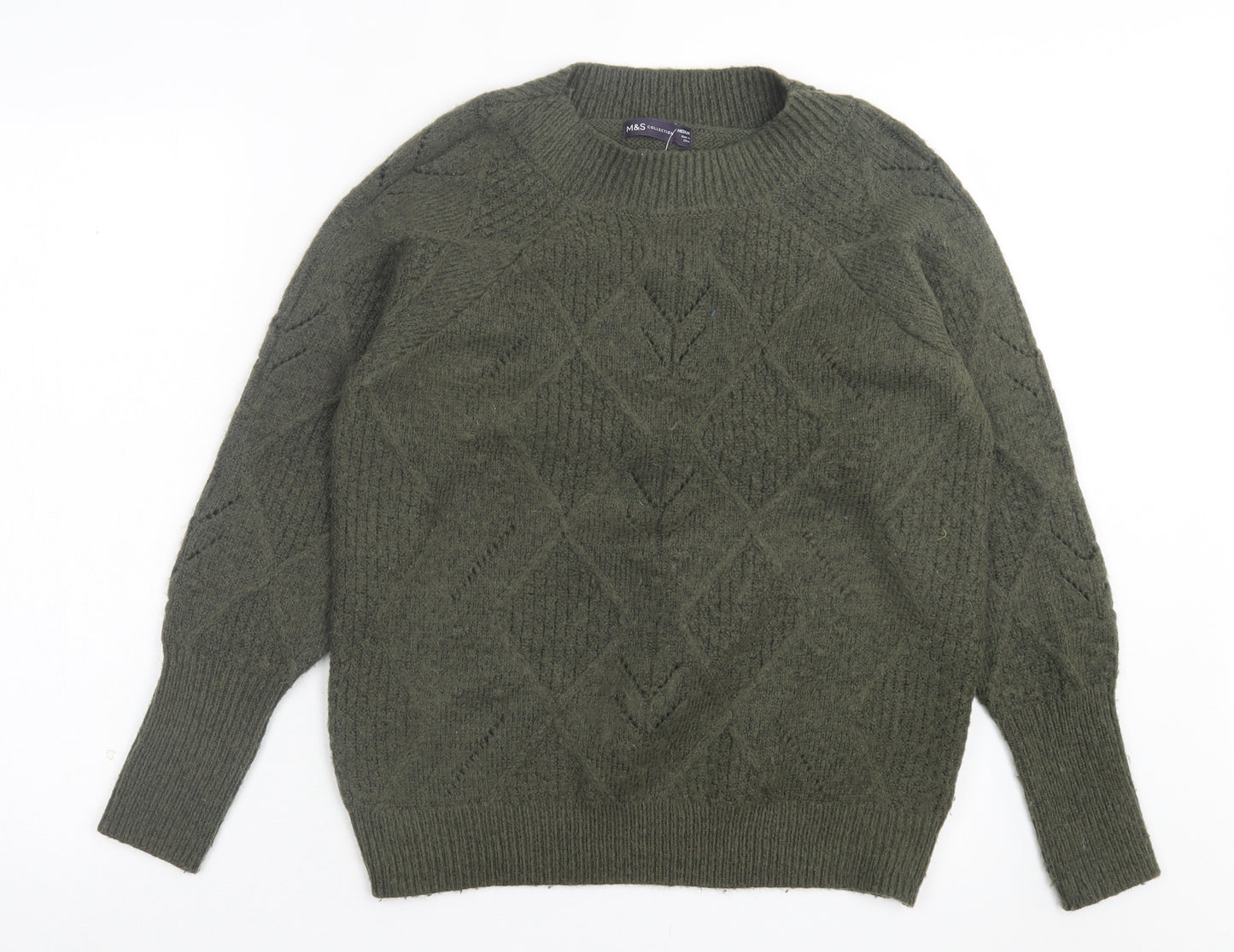 Marks and Spencer Womens Green Crew Neck Acrylic Pullover Jumper Size M