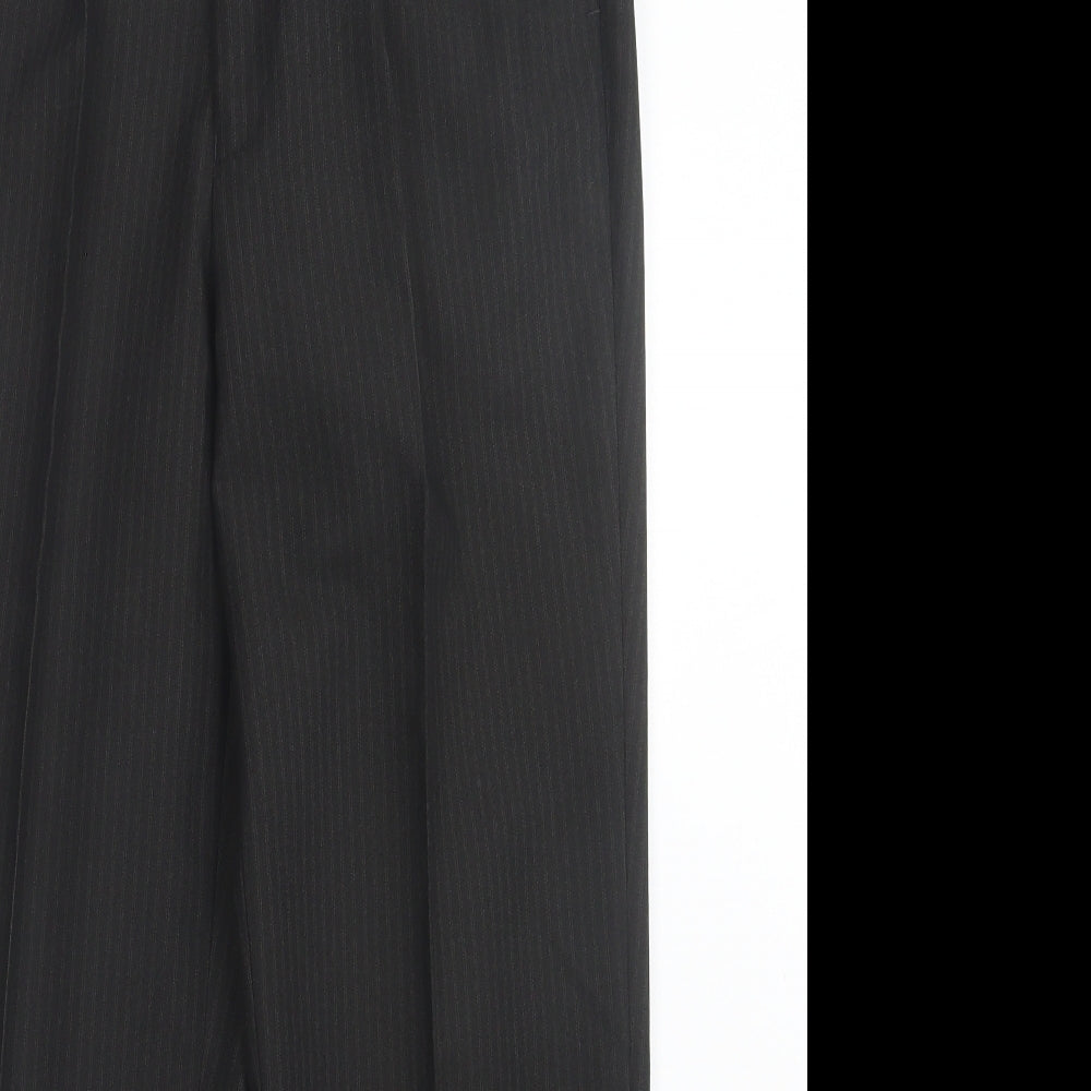 Preworn Mens Black Striped Polyester Trousers Size 32 in L27 in Regular Button