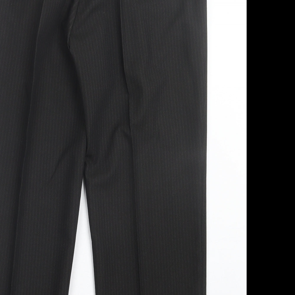 Preworn Mens Black Striped Polyester Trousers Size 32 in L27 in Regular Button