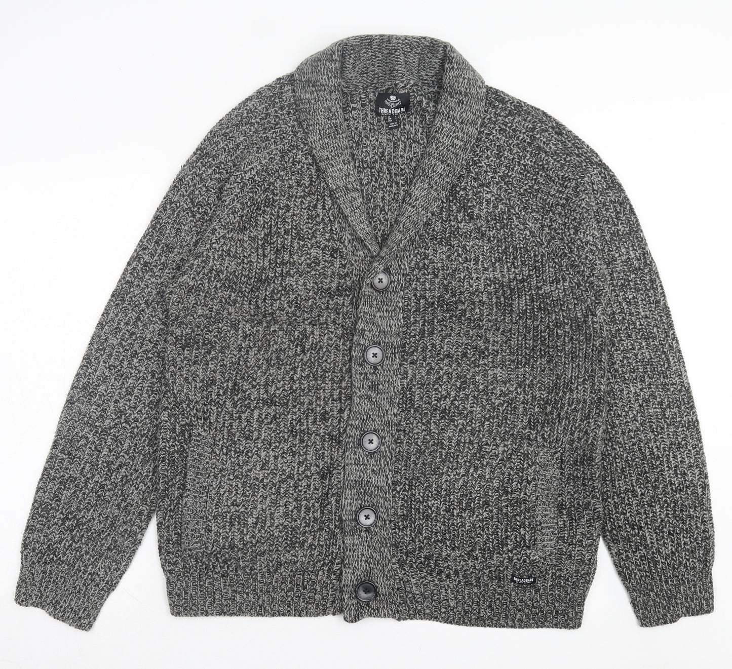 Threadbare Mens Black V-Neck Acrylic Cardigan Jumper Size L