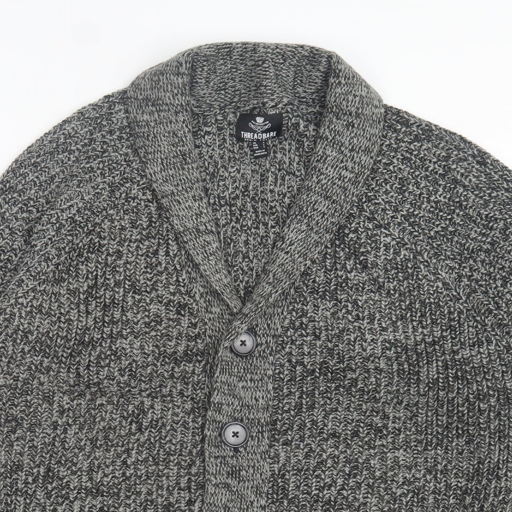 Threadbare Mens Black V-Neck Acrylic Cardigan Jumper Size L
