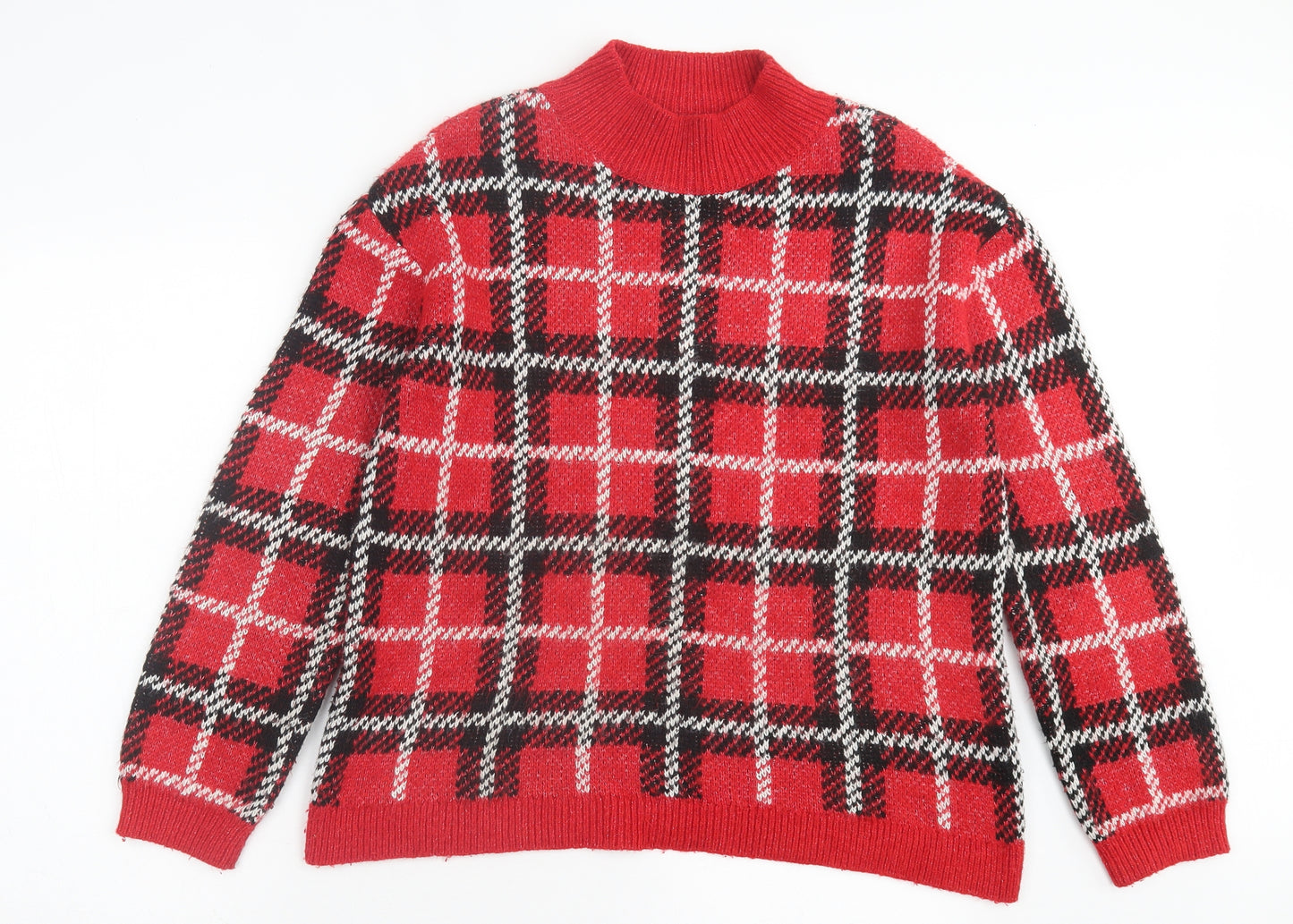 Papaya Womens Red High Neck Plaid Acrylic Pullover Jumper Size M