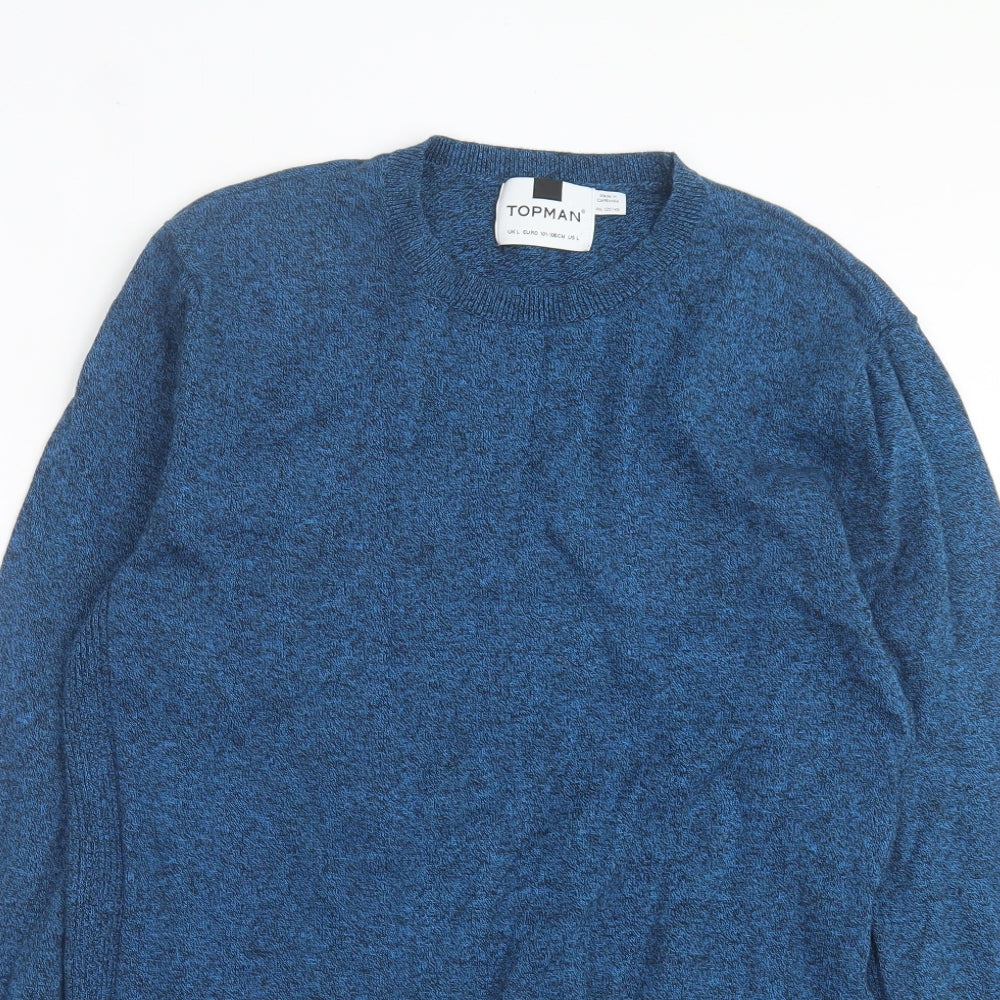 Topman Mens Blue Crew Neck Cotton Pullover Jumper Size L