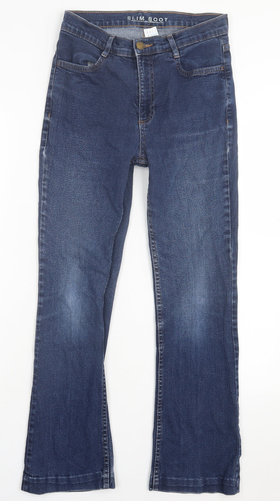 Marks and Spencer Womens Blue Cotton Bootcut Jeans Size 10 L27 in Slim Button