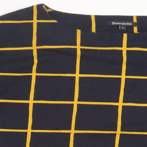 bonmarch Womens Blue Plaid Polyester Basic T-Shirt Size 14 Crew Neck