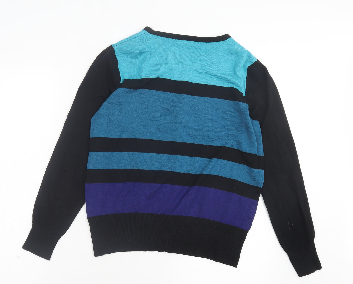 Marks and Spencer Womens Blue Crew Neck Striped Viscose Cardigan Jumper Size 16