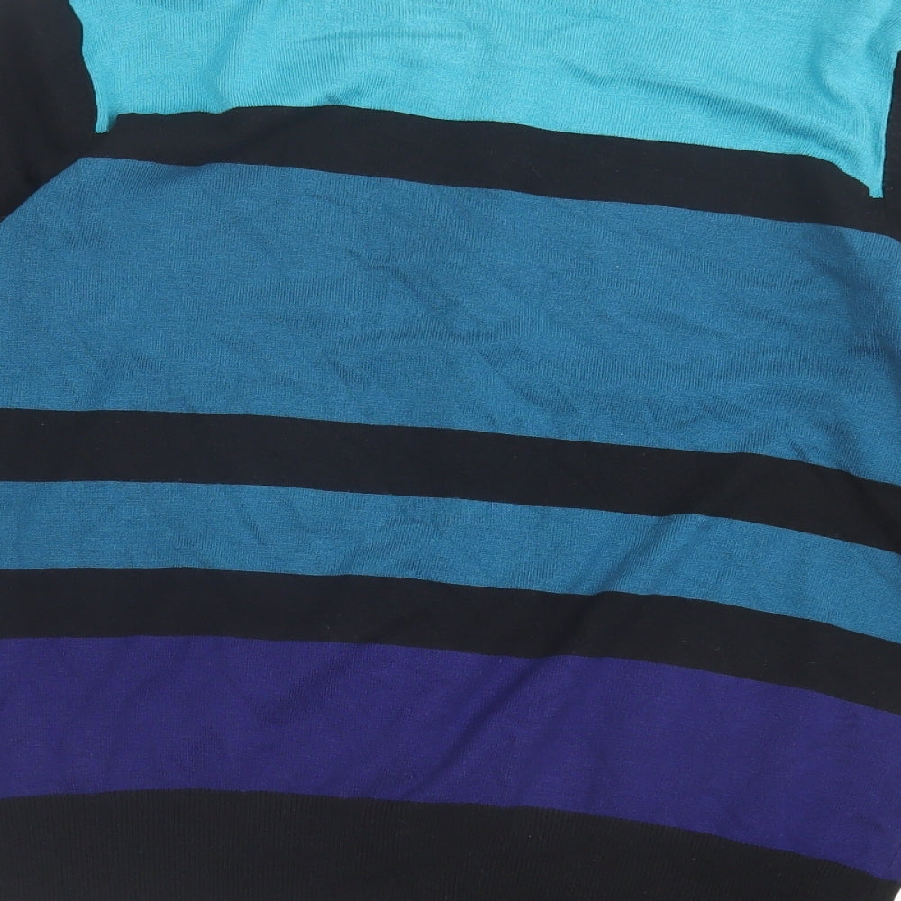 Marks and Spencer Womens Blue Crew Neck Striped Viscose Cardigan Jumper Size 16