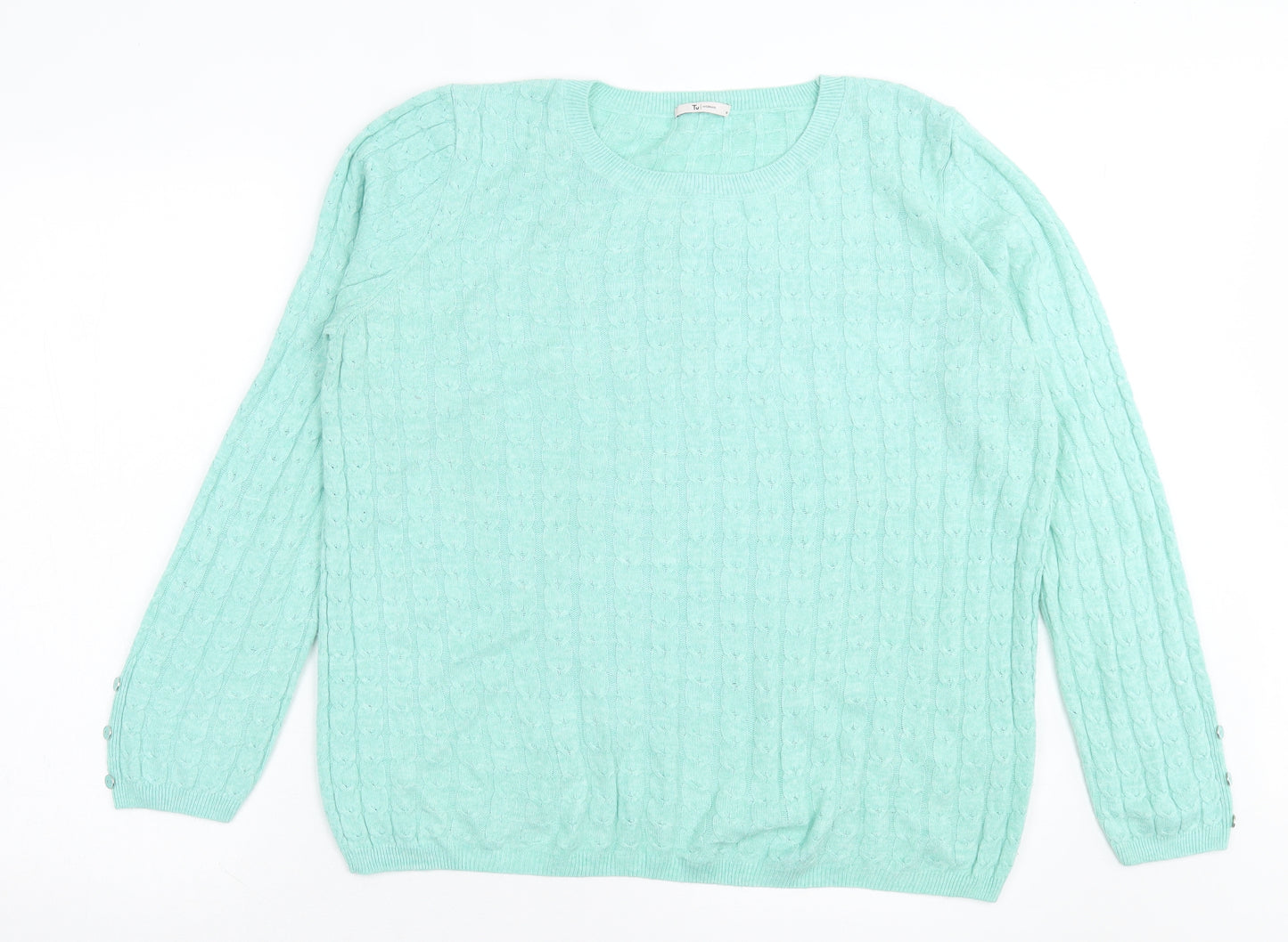 YU Womens Green Crew Neck Acrylic Pullover Jumper Size 14
