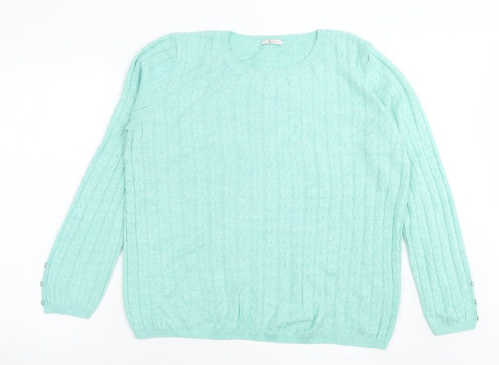 YU Womens Green Crew Neck Acrylic Pullover Jumper Size 14