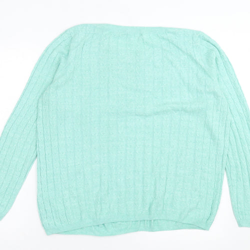YU Womens Green Crew Neck Acrylic Pullover Jumper Size 14