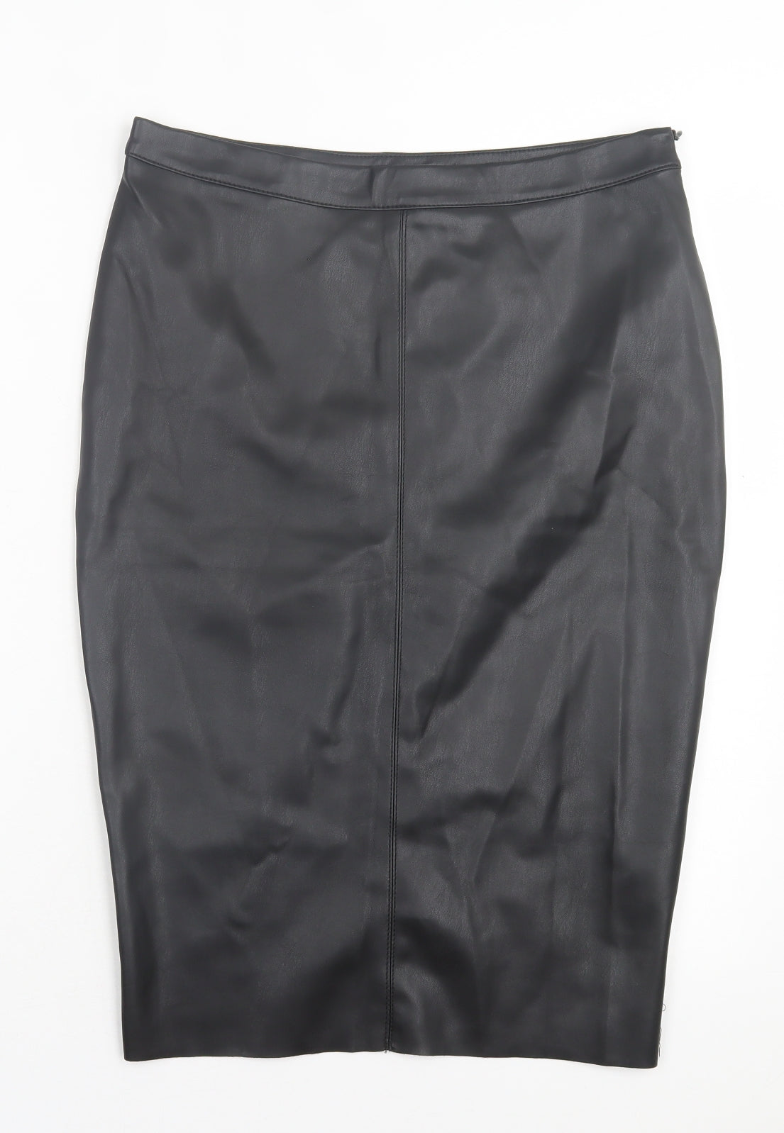 Primark Womens Black Polyurethane Straight & Pencil Skirt Size 14 Zip - leather look