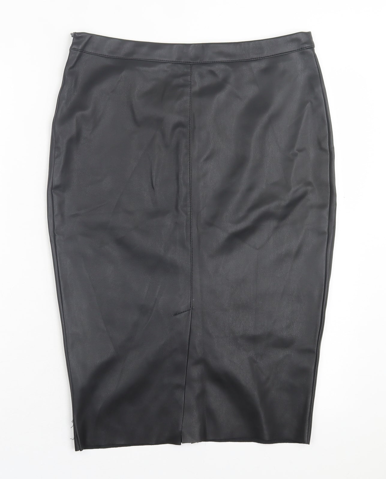 Primark Womens Black Polyurethane Straight & Pencil Skirt Size 14 Zip - leather look