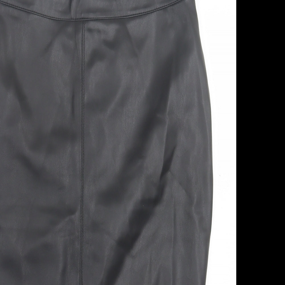 Primark Womens Black Polyurethane Straight & Pencil Skirt Size 14 Zip - leather look