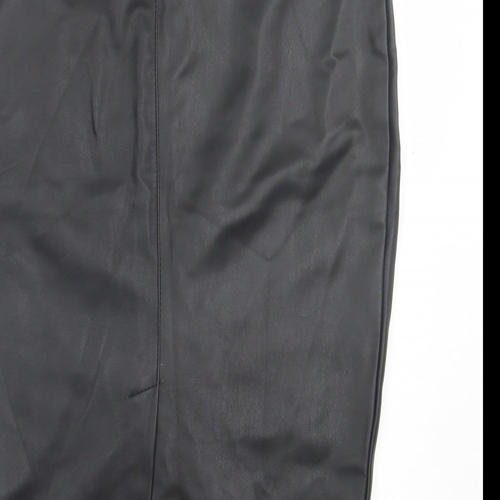 Primark Womens Black Polyurethane Straight & Pencil Skirt Size 14 Zip - leather look