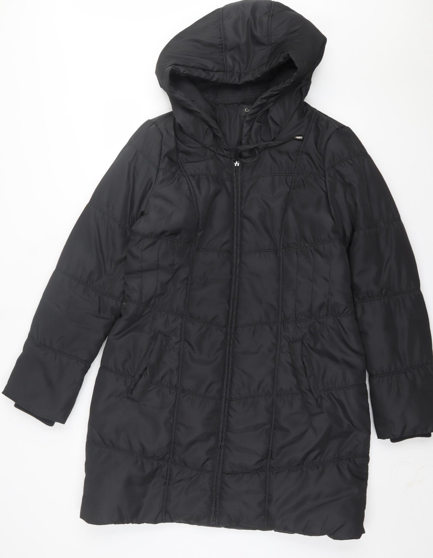 George Womens Black Quilted Coat Size 14 Zip
