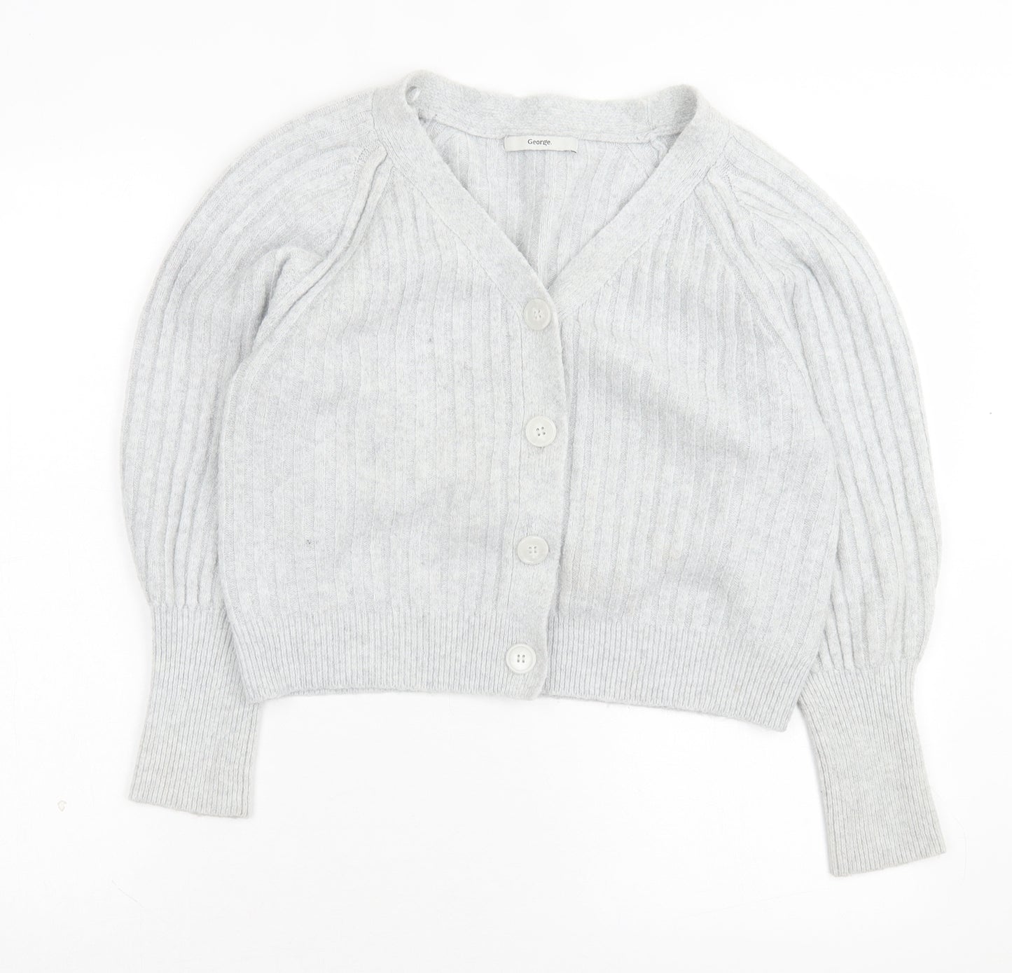 George Womens Grey V-Neck Polyester Cardigan Jumper Size M