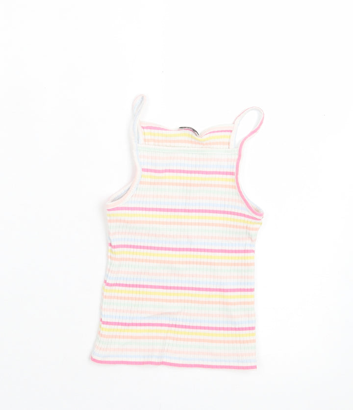 F&F Girls Multicoloured Striped Cotton Basic Tank Size 6-7 Years Square Neck Pullover