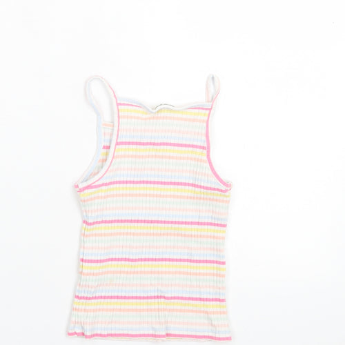 F&F Girls Multicoloured Striped Cotton Basic Tank Size 6-7 Years Square Neck Pullover