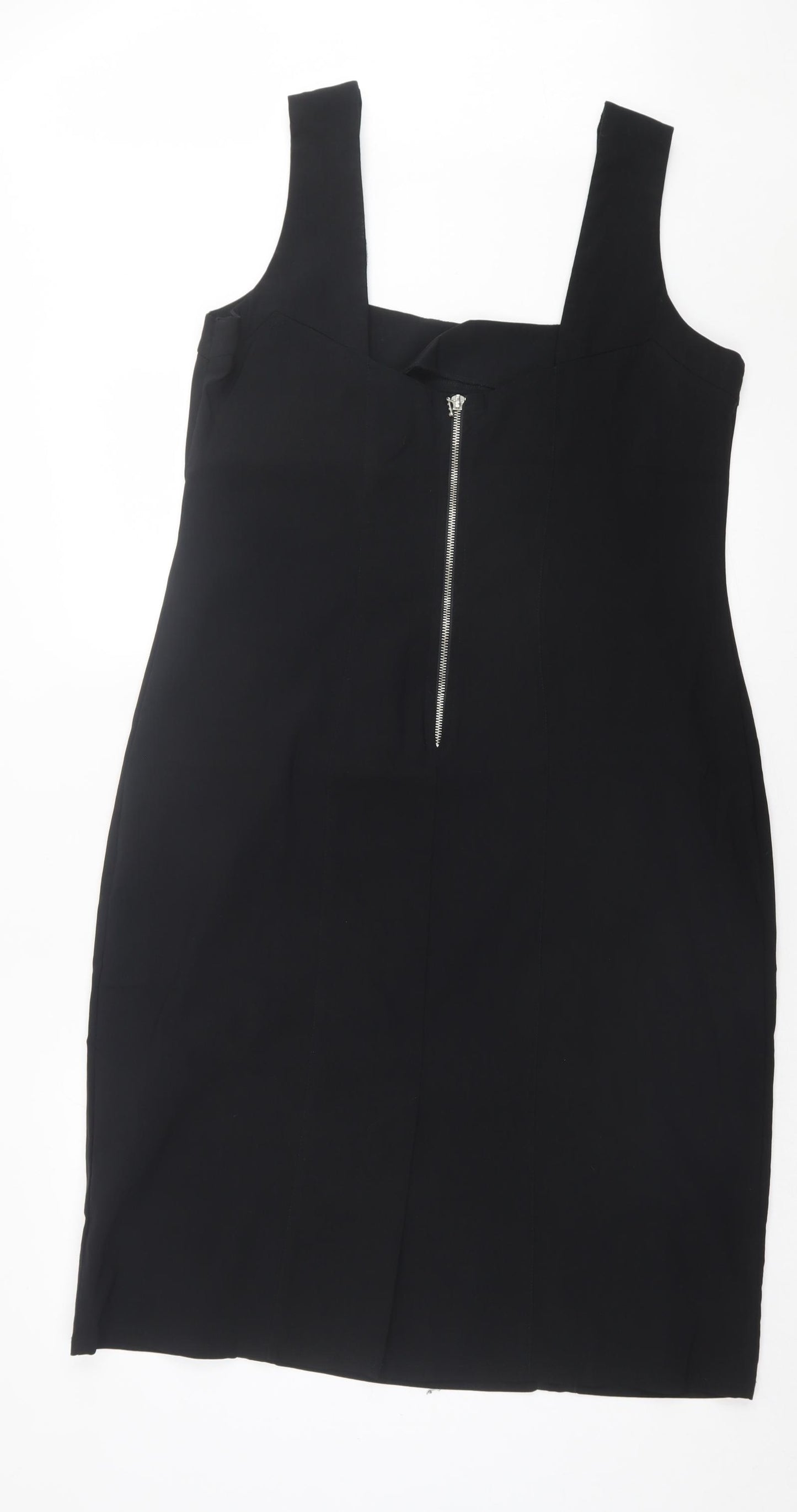 Julien Macdonald Womens Black Viscose A-Line Size 16 Square Neck Zip