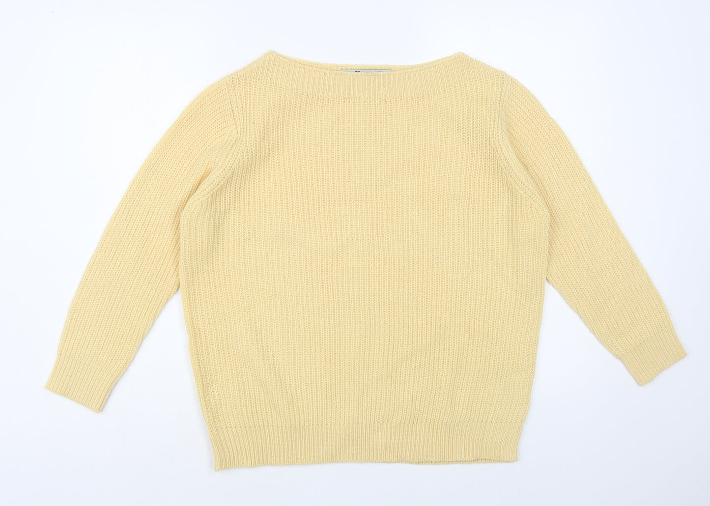 TRU Collection Womens Yellow Boat Neck Acrylic Pullover Jumper Size M