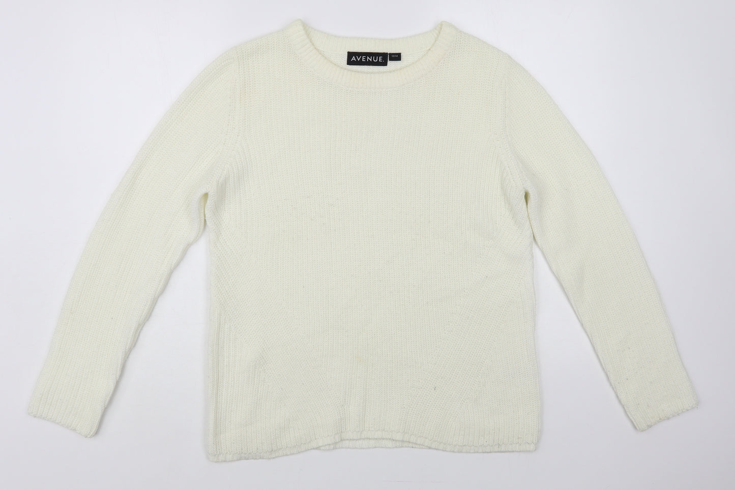 Avenue Womens White Crew Neck Acrylic Pullover Jumper Size 12
