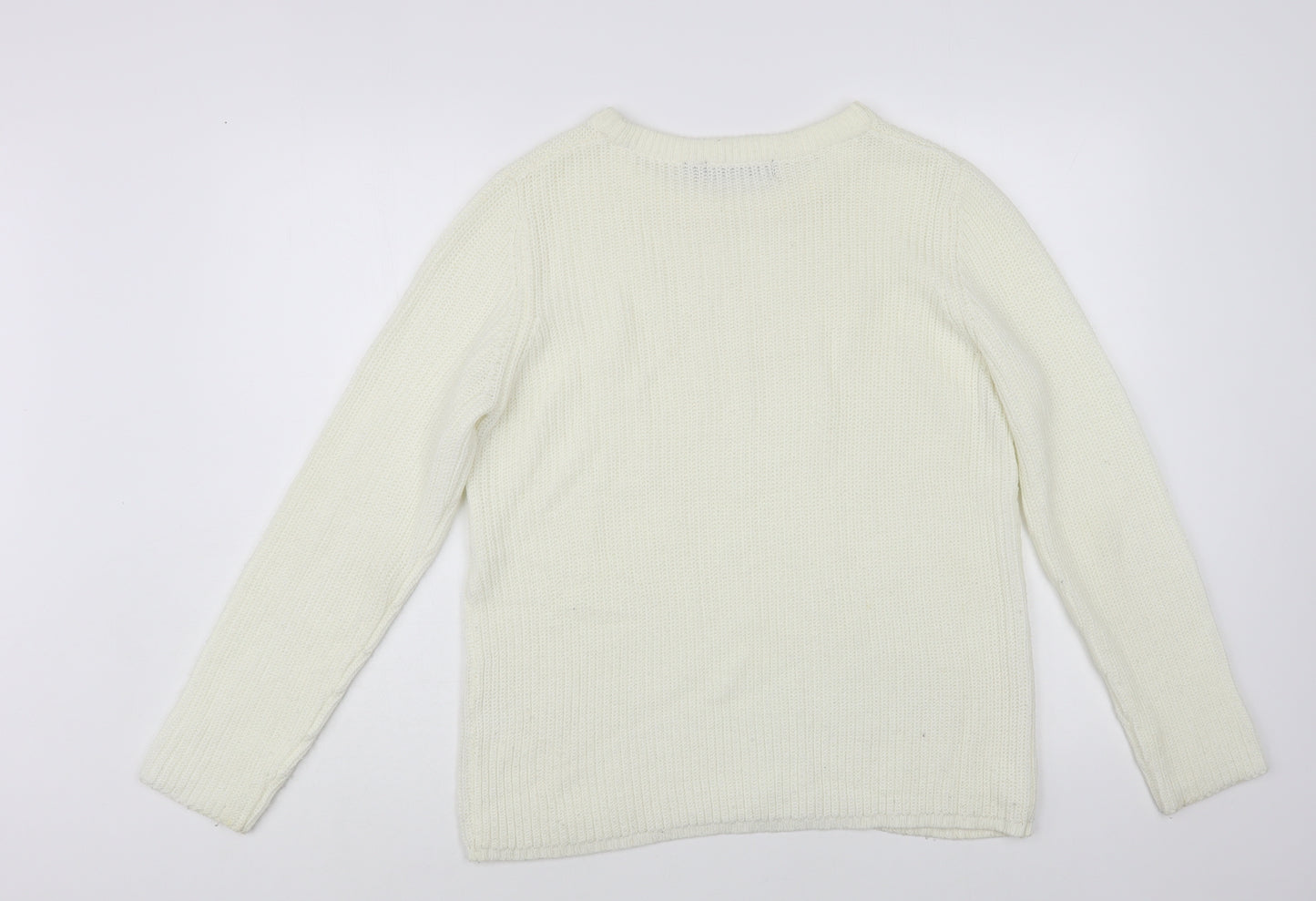 Avenue Womens White Crew Neck Acrylic Pullover Jumper Size 12