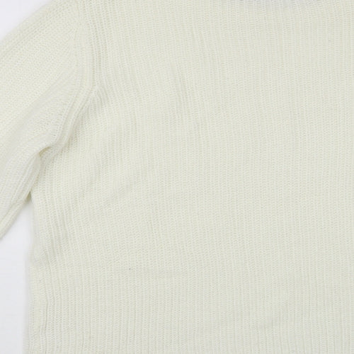 Avenue Womens White Crew Neck Acrylic Pullover Jumper Size 12