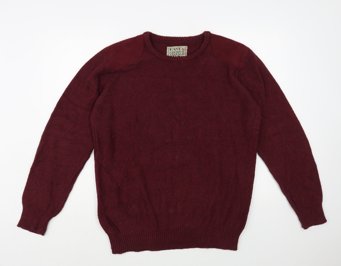 Easy Mens Red Crew Neck Cotton Pullover Jumper Size XL