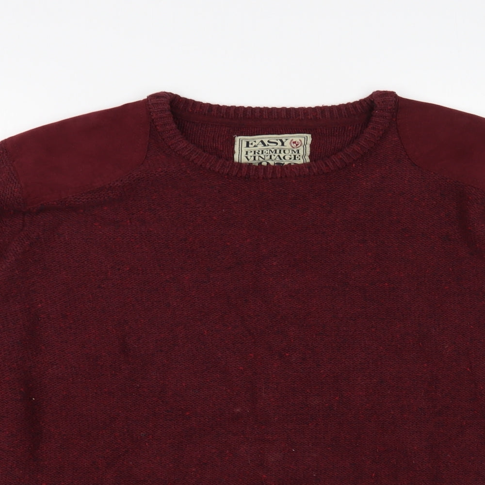 Easy Mens Red Crew Neck Cotton Pullover Jumper Size XL