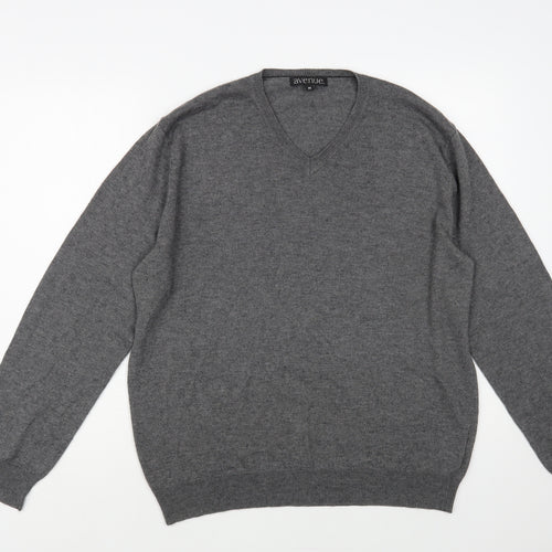 Avenue Mens Grey V-Neck Acrylic Pullover Jumper Size M