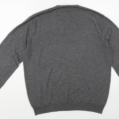Avenue Mens Grey V-Neck Acrylic Pullover Jumper Size M