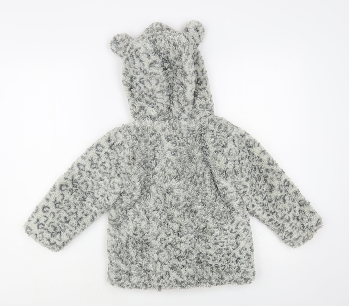TU Girls Grey Animal Print Basic Coat Coat Size 3-4 Years Zip - Bear Hood