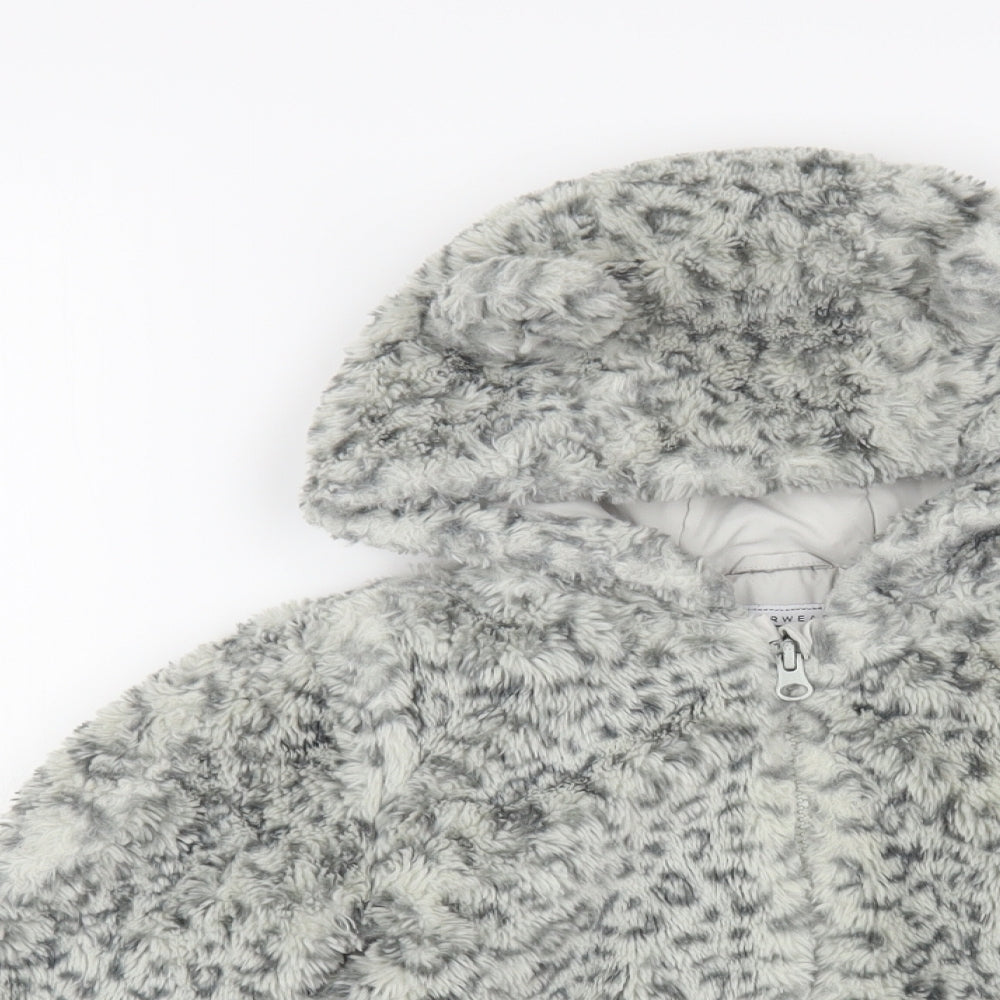 TU Girls Grey Animal Print Basic Coat Coat Size 3-4 Years Zip - Bear Hood