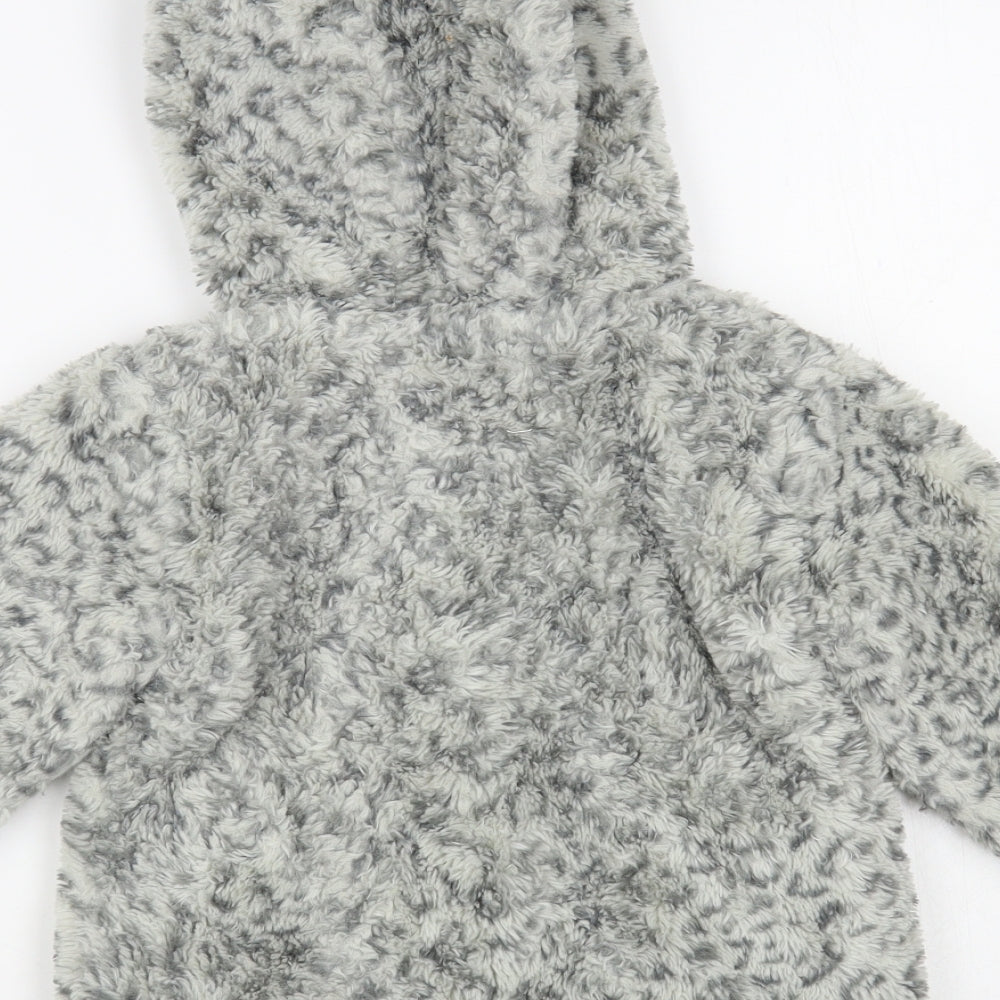 TU Girls Grey Animal Print Basic Coat Coat Size 3-4 Years Zip - Bear Hood