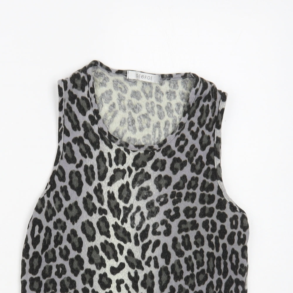 George Womens Grey Animal Print Acrylic Basic Tank Size 12 Scoop Neck