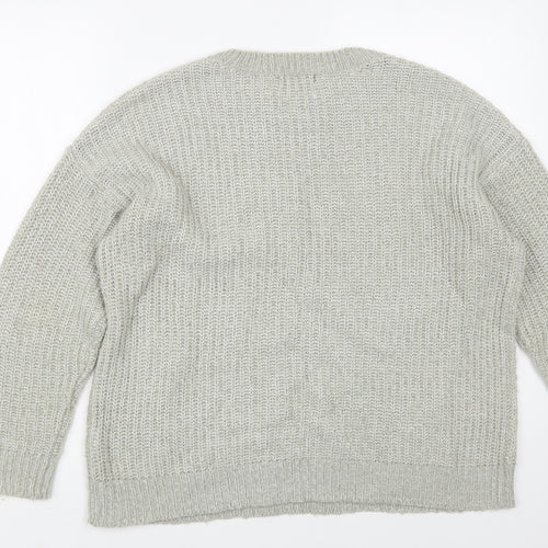 New Look Womens Grey Crew Neck Acrylic Pullover Jumper Size M