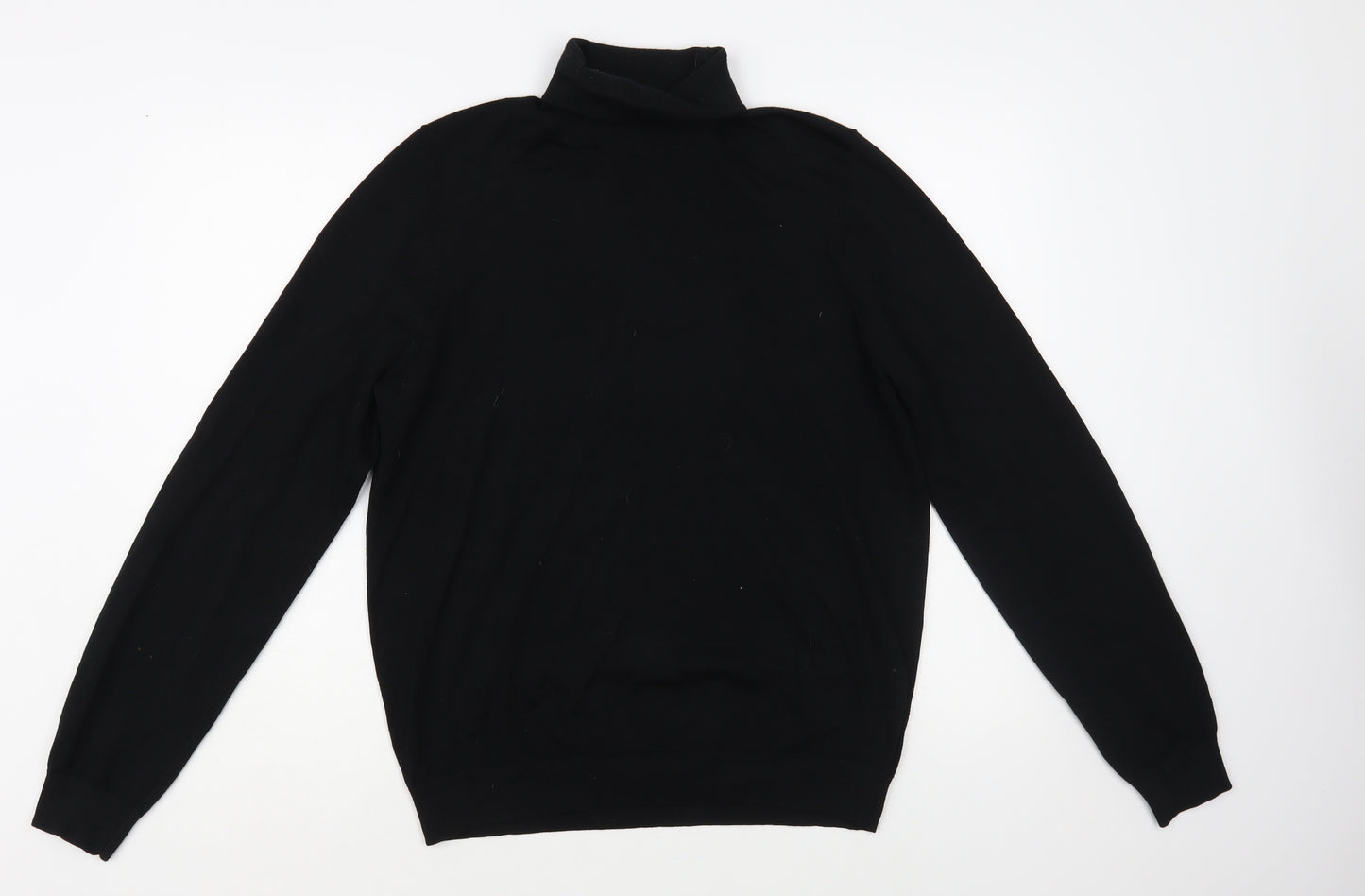 Marks and Spencer Mens Black Roll Neck Wool Pullover Jumper Size M