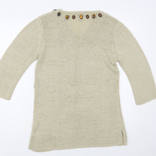 Ann Marie Womens Beige V-Neck Acrylic Tunic Jumper Size M - Embellished Neckline