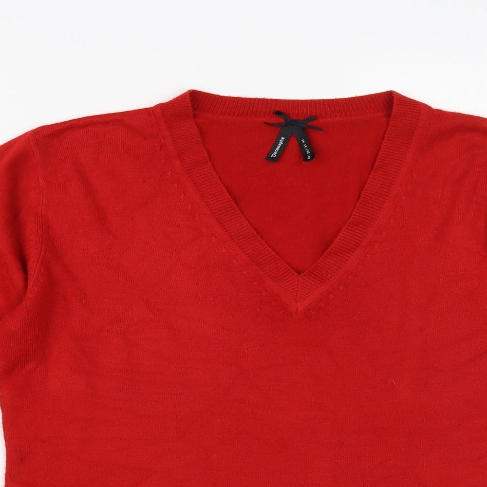 Atmosphere Womens Red V-Neck Acrylic Pullover Jumper Size 14