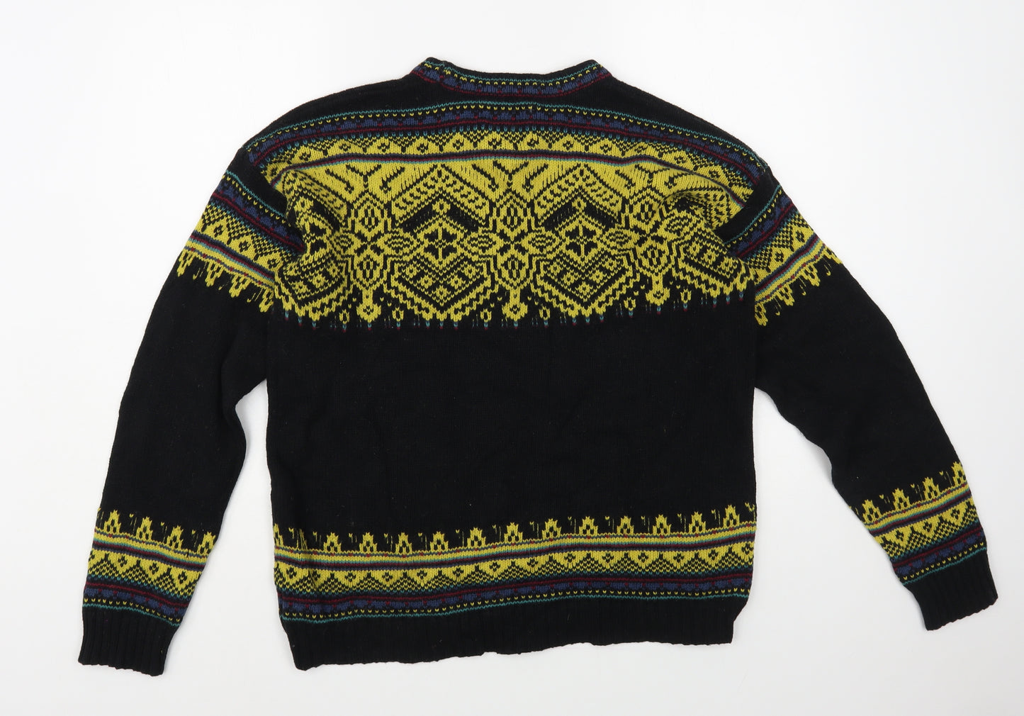 O'Hanlon Mills Mens Black Crew Neck Geometric Cotton Pullover Jumper Size M