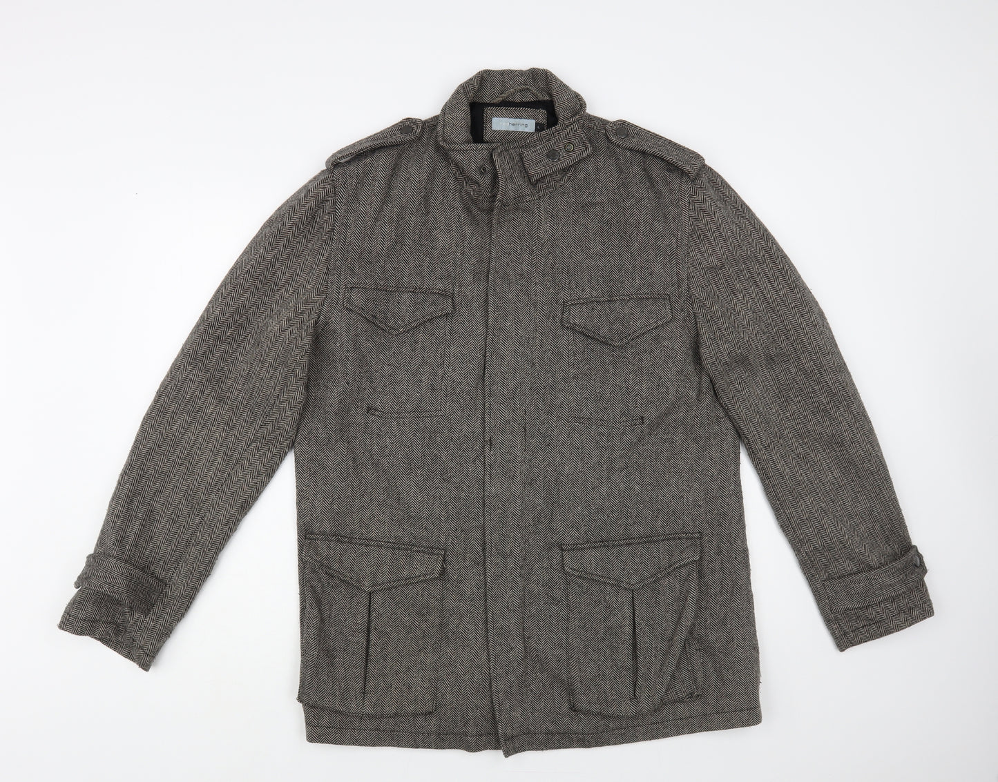 Red Herring Mens Grey Herringbone Jacket Size L Zip