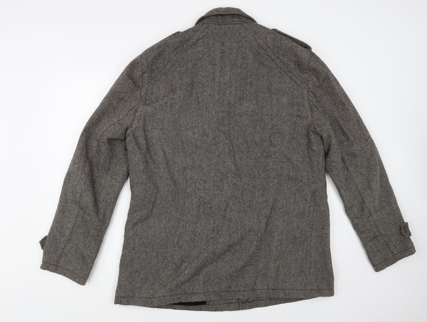 Red Herring Mens Grey Herringbone Jacket Size L Zip