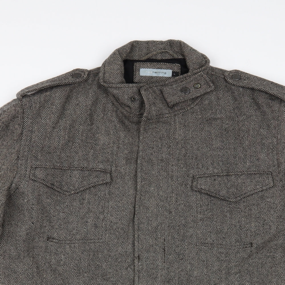 Red Herring Mens Grey Herringbone Jacket Size L Zip