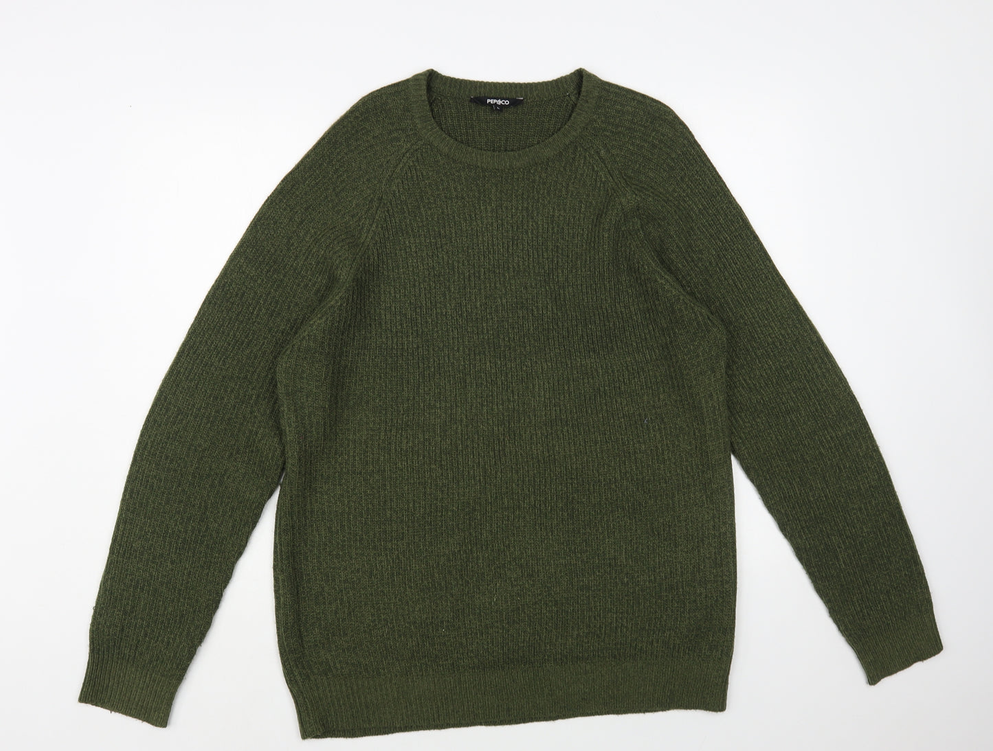 PEP & CO Womens Green Crew Neck Acrylic Pullover Jumper Size L
