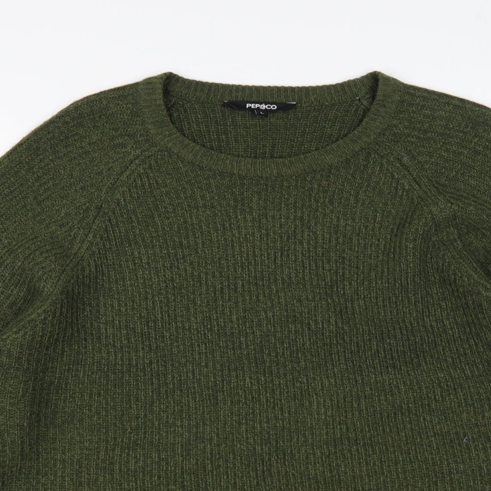 PEP & CO Womens Green Crew Neck Acrylic Pullover Jumper Size L