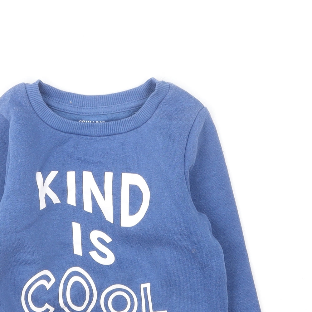 Primark Boys Blue Round Neck Cotton Pullover Jumper Size 2-3 Years - Kind Is Cool